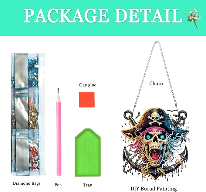 Auremi Pirates Diamond Art Pendant Kits,5D Skulls Diamond Art Diamond Painting Hanging Kits,DIY Special Shaped Diamonds Painting Suncatcher Pendant Kit for Adults for Gift Wall Home Decor