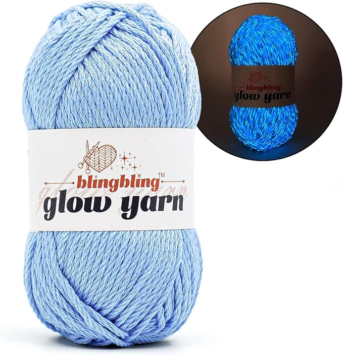 Glow in The Dark Yarn, Light DK #3 Yarn - 100 G/3.5 Oz, for Beginner's Yarns for Crochet and Knitting (Blue)