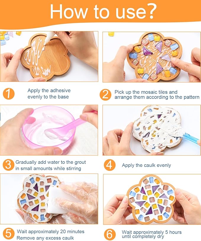 4 Sets DIY Mosaic Kits for Adults with Wooden Coasters, Mixed Color Glass Mosaic Tiles Craft Kits for Adults Women, Complete Mosaic Coaster Making Kit for Home Decor Gifts (4, Sweet Style)