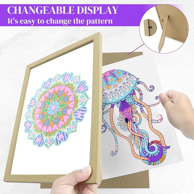 Coloring Books for Adults Relaxation, Stress Relief Coloring Book with 24 Dual Tip Markers, 2 Wooden Photo Frame Set with 12 Patterns Include Exquisite & Cute, Arts and Crafts Gift for Women, Couples