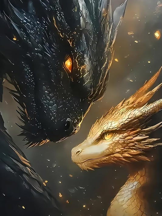 BYGFHLYW 5D Diamond Painting Kits for Adults, Black Golden Dragons Diamond Art Kits for Adults Beginner, DIY Full Drill Diamond Dot Gem Painting for Home Wall Decor 12x16 inch