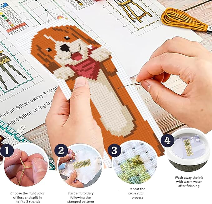 ACRNIGHEET 6PCS Cross Stitch Bookmark Kit for Beginner Cartoon Animals Stamped Cross Stitch Kits for Adults DIY Embroidery Bookmark Kits Crossstitch Kits Adult with Instructions Hand Craft Gift 11CT