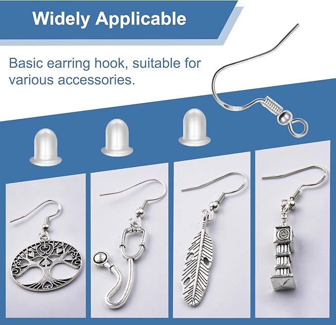 925 sterling silver earring hooks, 600pcs earring making kit 200pcs/100pairs hypoallergenic ear wires with 200pcs silver open jump rings and 200pcs rubber backs earring backs for jewelry making