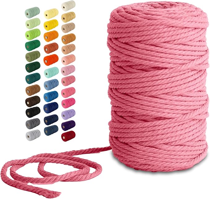 Nook Theory Macrame Cord - 5mm 109 Yards Cotton Rope, 3mm 4mm Yarn, String for Crafts, Perfect for Macrame Wall Hanging and Boho Decorations (Flamingo)