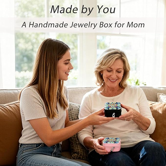 CharySim 2 PC Diamond Art Jewelry Boxes Kits for Adults Women Gifts with Painting Gem Dots Crafts Kits for Birthday Gift Relaxing Craft Kit Calming Gift for Mother Day Women (Mandral Black)
