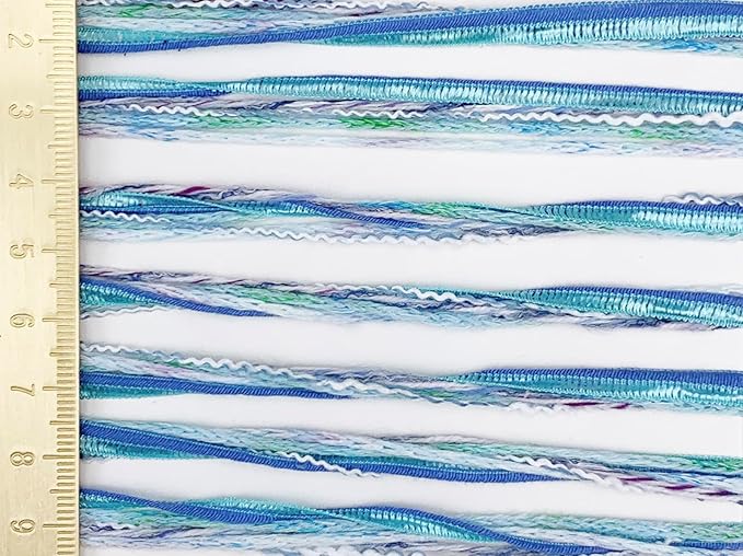 Hand-Blended Multifiber Multicolored Fancy Yarn with Subtle Shimmering Threads for Knitting Crocheting Crafts DIY, Set of 3 Rolls (Mint Blue)