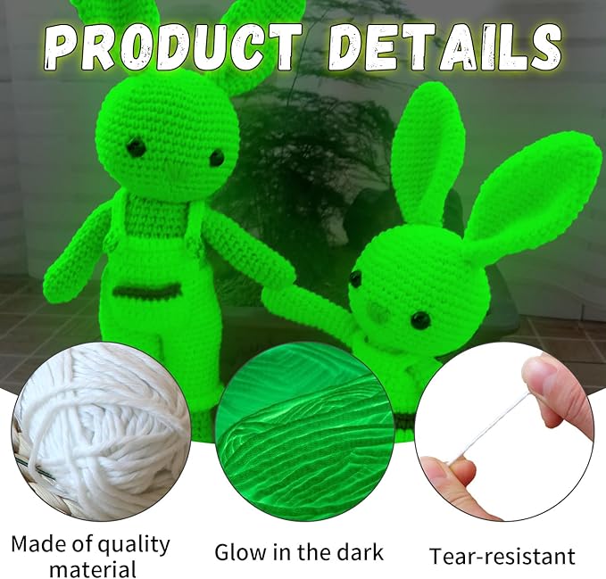 kaidun 2 Rolls Glow in The Dark Yarn, Glow Yarn for Knitting Crocheting for Beginners, Halloween Christmas Decorations DIY Supplies, 55 Yard Per Roll (White)