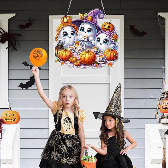 Diamond Art Hanging Kits for Adult, Fall Pumpkins Crafts Decor 5D DIY Acrylic Diamond Art Painting Ornaments, Window Pendants Wall Hanging Kits for Home Garden