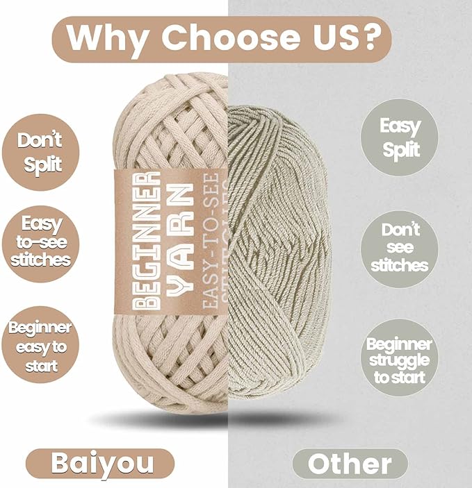 3x50g Beginners Off White Yarn, 260 Yards Off White Yarn for Crocheting Knitting, Easy-to-See Stitches, Worsted Medium #4, Chunky Thick Cotton Nylon Blend Yarn Yarn for Crocheting