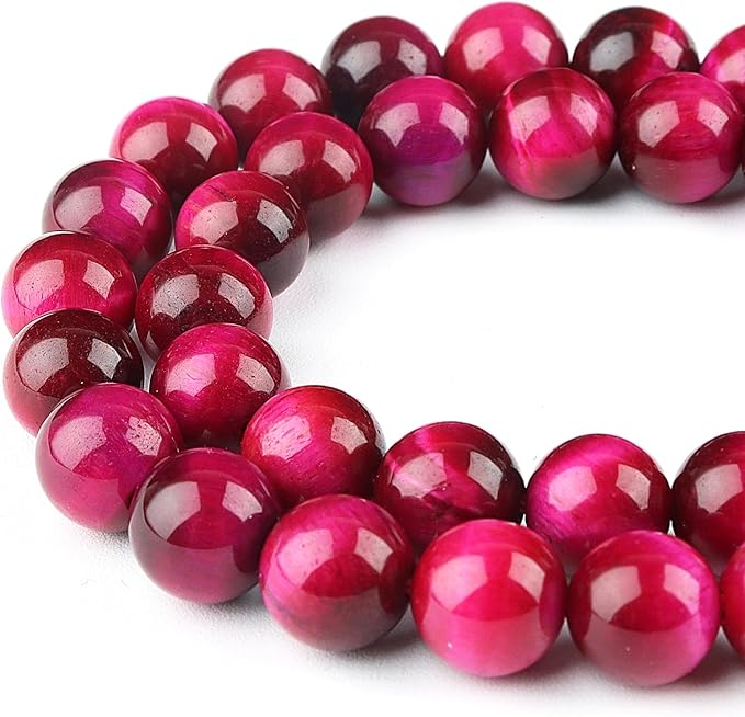 Natural Stone Beads Gemstone Beads for Jewelry Making - Crystal Beads for Bracelets, 8mm Beads Round Loose Beads(44-47pcs, 8mm, Pink Tiger Eye)