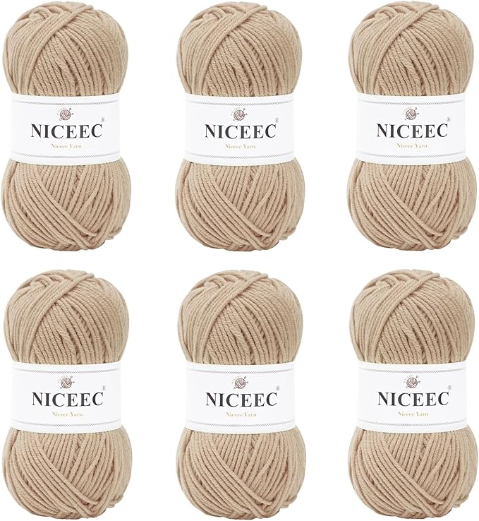 NICEEC 300g Soft Assorted Colors Yarn - Sport Weight,100% Acrylic, 4 Ply, Bonbons Yarn for Crochet & Knit, DIY Project Starter Kit for Kids or Adults(Total 870yds) - Beige