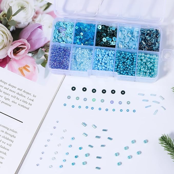 Assorted Beads for Jewelry Making, Glass Seed Bugle Tube Beads Loose Sequins Multiple Sizes for Crafts Sewing Jewelry Making