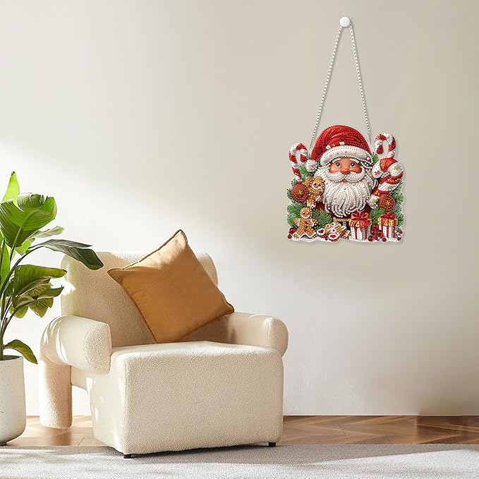 MOGTAA Christmas Diamond Art Hanging Kits for Adults Kids, Santa Claus Diamond Art Suncatchers, 5D Special Shape Diamond Painting Window Pendant Kit for Home Door Wall Decor