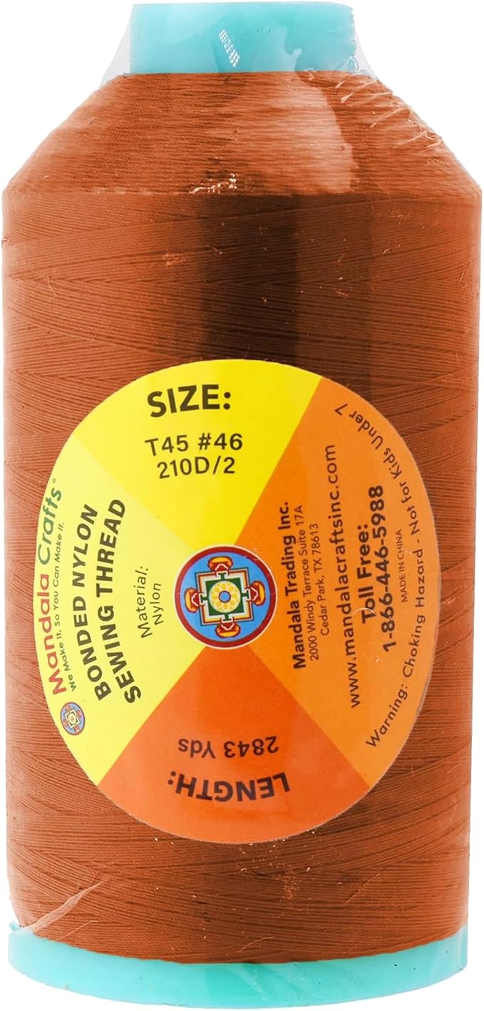 Mandala Crafts Size 46 210D T45 Bonded Nylon Thread - Burnt Orange 2843 YDs Tex 45 Heavy Duty Sewing Threads for Leather, Jeans, Weaving, Outdoor Marine Upholstery