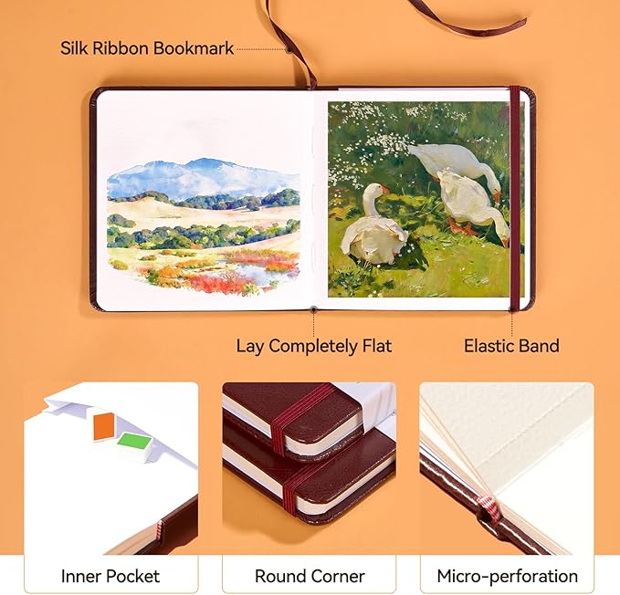 Paul Rubens Square Watercolor Journal,2 Pack 40 Sheets 100% Cotton Acid-Free Cold Press Watercolor Sketchbook 4.72 * 4.72 Inches, 140lb/300gsm for Watercolors, Gouache, Acrylics
