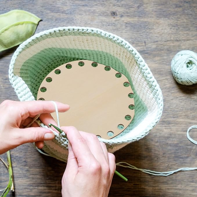 PATIKIL 8" Diameter Crochet Basket Bottom, 4Pcs Round Blank Crochet Knitting Wooden Base for DIY Craft Weaving Basket Making Supplies Home Decoration, Wood Color