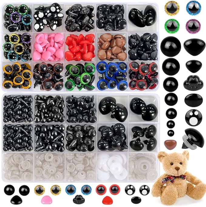 YUJUN 700PCS Safety Eyes for Crochet,6-22mmColorful Glitter Noses with Washers Stuffed Animals Amigurumi Craft Doll Making Teddy Bear Toy
