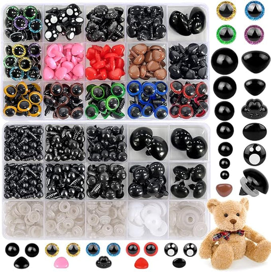 YUJUN 700PCS Safety Eyes for Crochet,6-22mmColorful Glitter Noses with Washers Stuffed Animals Amigurumi Craft Doll Making Teddy Bear Toy