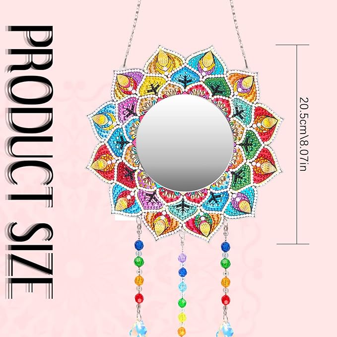 DIY Diamond Painting Mirror, Mandala Makeup Mirror, Special Shaped Crystal Suncatcher for Beginner Arts Crafts Gifts Home Decor 7.9 Inch