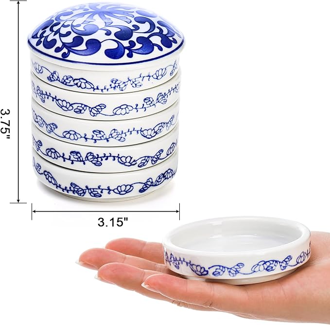 Yesland Ceramic Paint Palette, 5 Layers Stackable Mixing Trays Set, Round Porcelain Watercolor Palettes Sauce Dishes with Lid for Artist Gouache Pigment Chinese Watercolor Ink Mixing