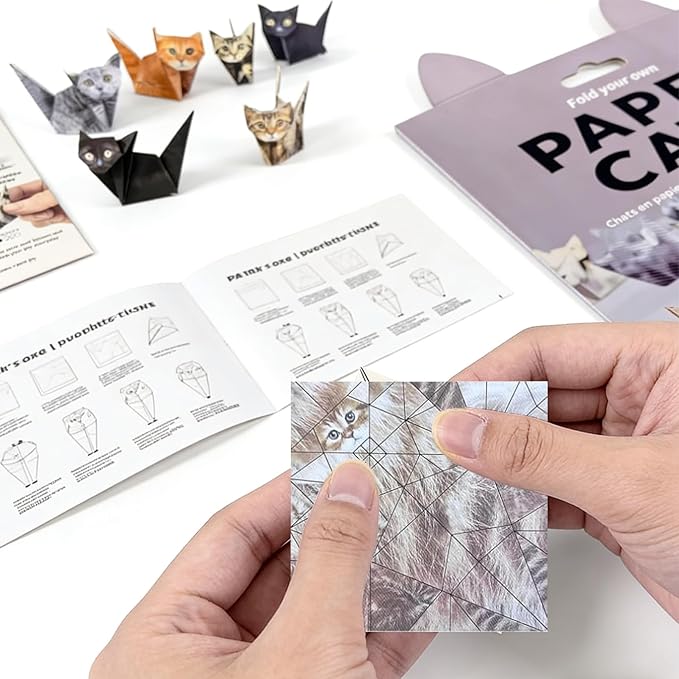 Paper Cats -3D DIY Origami Paper Cats,50 Sheets Origami Paper for Making Cute Origami Cat Fun Art Craft Project for Adults, Desk Decor Gift for Cat & Pet Lovers