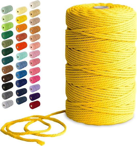 Nook Theory Macrame Cord - 3mm 220 Yards Cotton Rope, 4mm 5mm Yarn, String for Crafts, Perfect for Macrame Wall Hanging and Boho Decorations (Yellow)