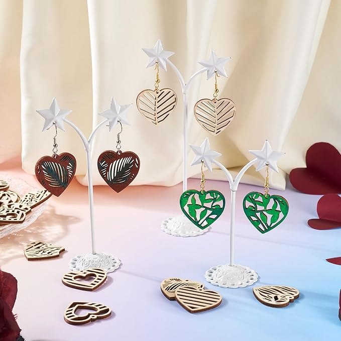 Elecrelive 60pcs Heart Wooden Earring Charms Heart Filigree Earring Making Kit with Ear Wires Jump Rings for Valentine's Day DIY Necklace Jewelry Making