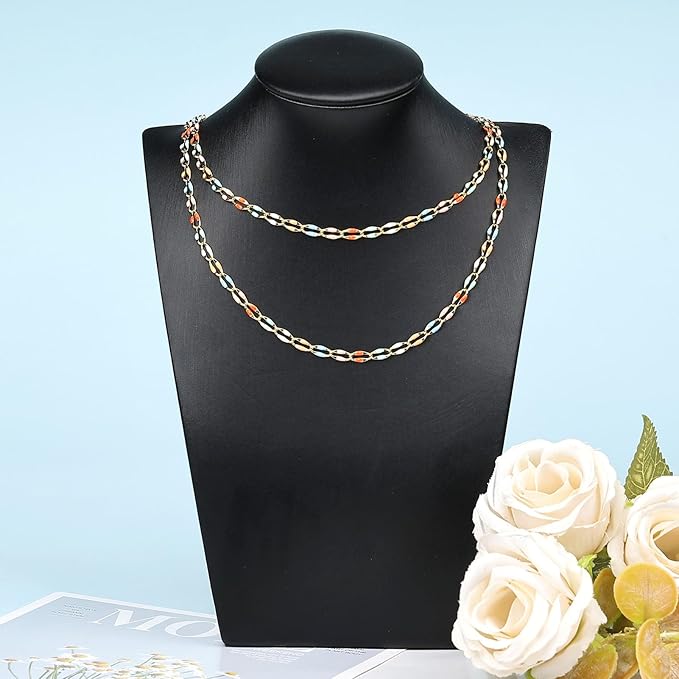 YOUBEIYEE 2 Meters Colorful Enamel Chains Bulk Gold Plated Brass Chain for Jewelry Making Supplies