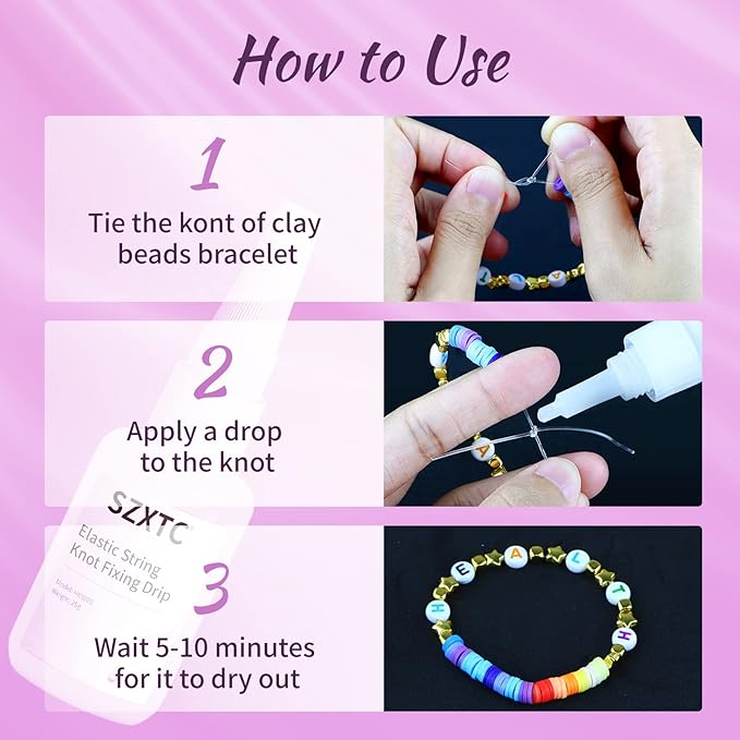 SZXTC 4 Pcs Clay Beads Bracelets Professional Elastic String Kont Fixing Drip, Keep Stretch String Braclet Stay Tied for Flat Round Polymer Heishi Beads Spacer Charm Jewelry Making Kit