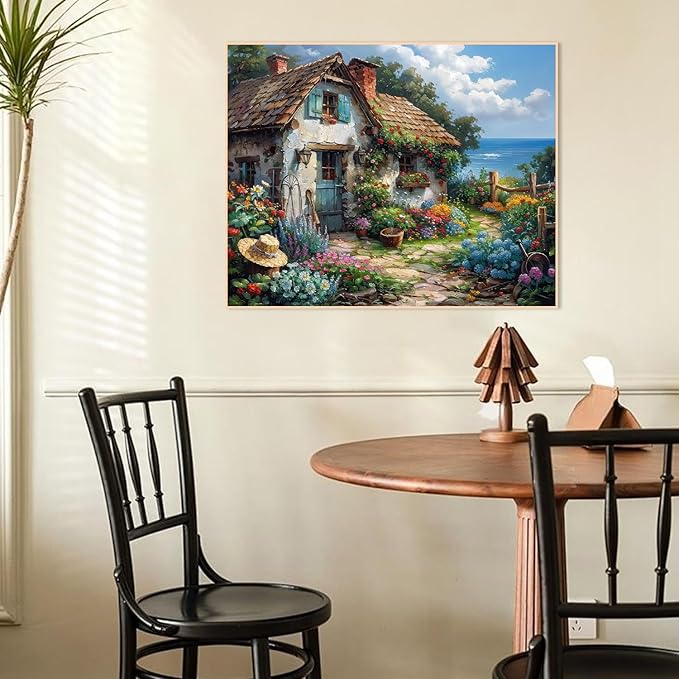 KYOQFVN Riverside Cottage Paint by Numbers Kit for Adults Beginner - Easy Acrylic Adult Painting Kits on Canvas, Flower Paint by Number Kits for Home Decor 16x20inch