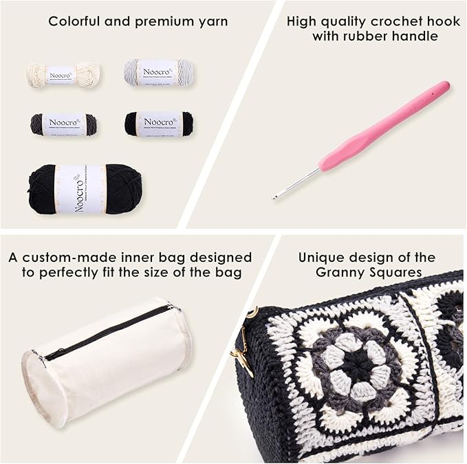 Noocro Crochet Kit for Cylindrical Bucket Bag, Purse, Complete DIY Kit with Detailed Instructions, Video Tutorials, for Beginners with Basic Crochet Knowledge or Intermediate and Advanced Crocheters