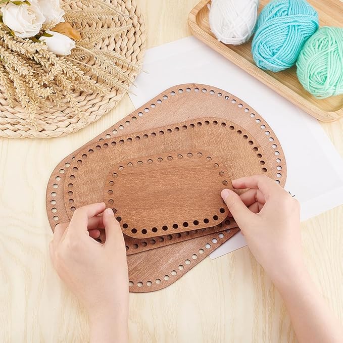 PH PandaHall Oval Wooden Basket Base, 3 Sizes Coffee Blank Crochet Basket Base, Crochet Bag Bottom Crochet Bottom Accessory for DIY Basket Craft Knitting for Knitters, Crocheters and Beginners