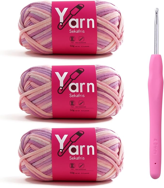 Crochet Yarn with Cotton Yarn for Crocheting - Crochet Knitting Yarn for Beginners with Easy-to-See Stitches - Yarn for Crocheting - Chunky Yarn -Cotton-Nylon Blend (Pinkish Purple)
