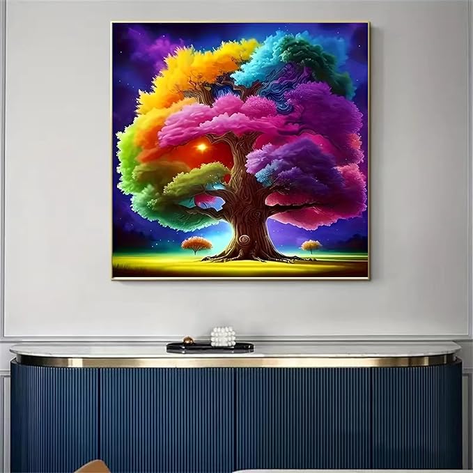Colorful Tree Stamped Cross Stitch Kits for Adults Beginner, Counted Cross Stitch Kits Printed Stitching Cute Patterns Dimensions Needlepoint Art Crafts Embroidery Kits for Adults