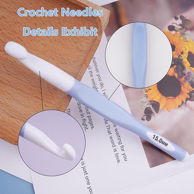 Hobekoee 15mm Large Crochet Hook,Big Crochet Hooks for Chunky Yarn,Extra Long Crochet Hooks with Soft Ergonomic Handle for Crocheting Yarn,Wool Roving