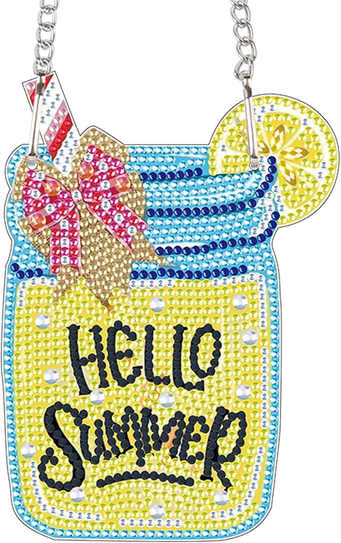 AiYuanzsh Hello Summer Diamond Painting Hanging Kit, DIY 5D Jar Lemon Drink Sign Ornament, Diamond Art Hanging for Adults, Door or Wall Summer and Holiday Decoration, Handmade Crystal Art Gift