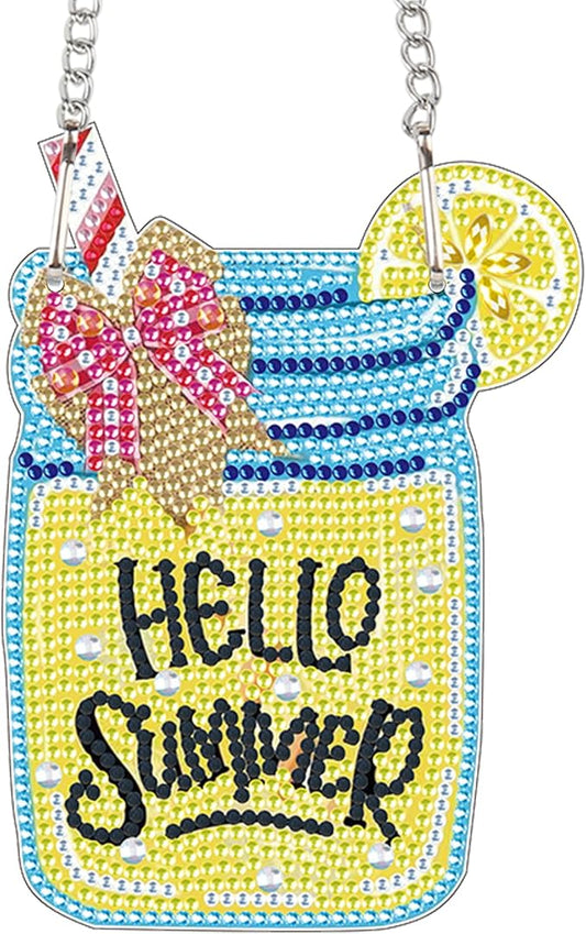 AiYuanzsh Hello Summer Diamond Painting Hanging Kit, DIY 5D Jar Lemon Drink Sign Ornament, Diamond Art Hanging for Adults, Door or Wall Summer and Holiday Decoration, Handmade Crystal Art Gift