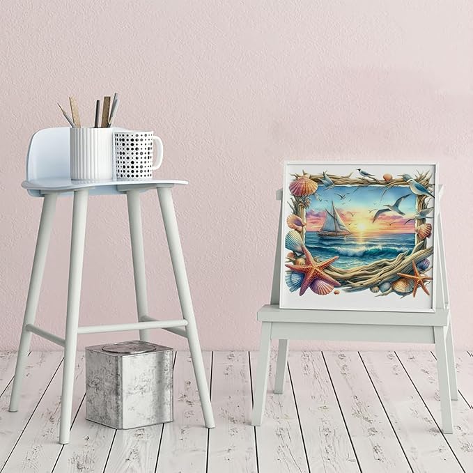 CZYWJMEI 5D Ocean Landscaping Diamond Painting Kits for Adults Beginners,DIY Beach Window Landscaping Diamond Art,Full Round Drill Diamond Dot Gem Art Kits,Home Wall Decor 12x12 Inch