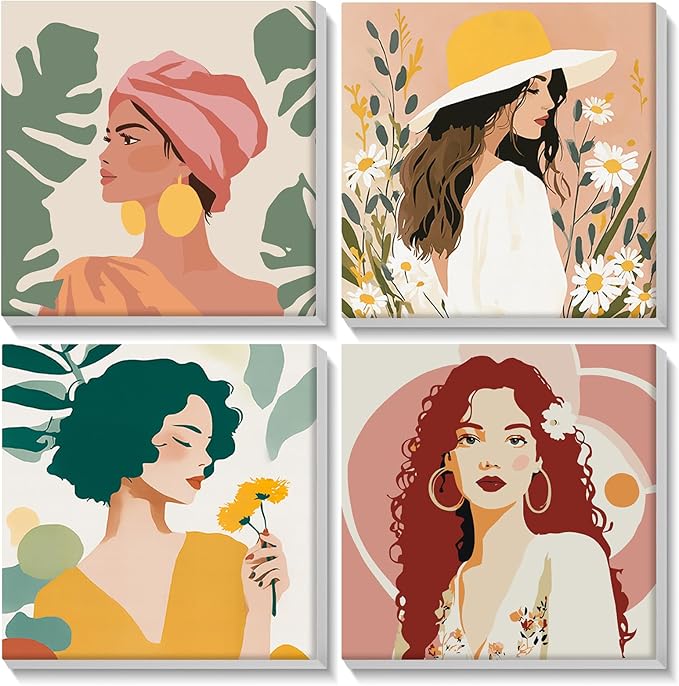 Lxmsja 4 Pack Pastel Goddesses Paint by Numbers Kit for Adults, Easy Framed Paint by Numbers for Adults Beginner, DIY Acrylic Oil Painting Craft Kits for Home Wall Decor 8x8 inch
