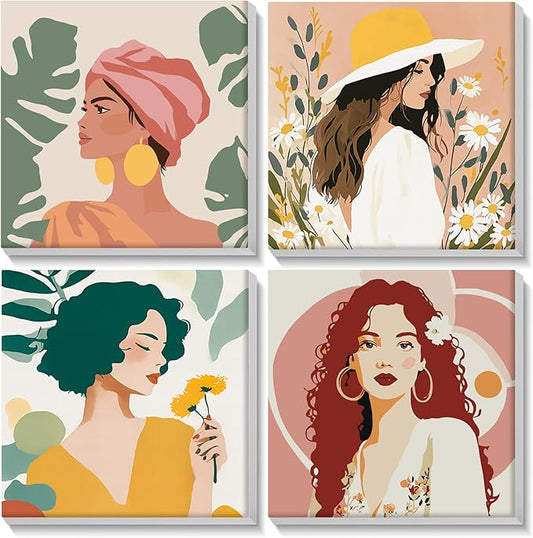 Lxmsja 4 Pack Pastel Goddesses Paint by Numbers Kit for Adults, Easy Framed Paint by Numbers for Adults Beginner, DIY Acrylic Oil Painting Craft Kits for Home Wall Decor 8x8 inch