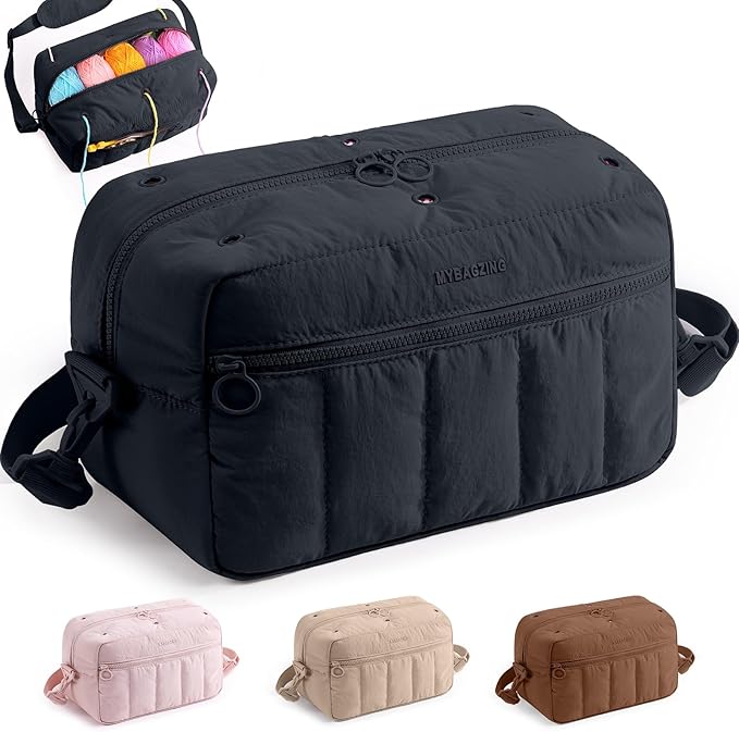 MYBAGZIGN Crochet Bag Organizer for Yarn & Hooks, Large Capacity Yarn Storage Bag with Yarn Holder Holes, Portable Crochet & Knitting Bag for Crocheting on The Go, Craft Travel Bag Gifts for Women