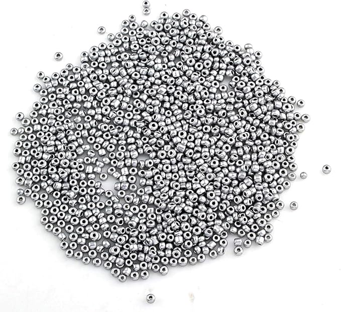 Perlin Glass Seed Beads 2mm 11/0 Round Mini Small Pony Beads 6500pcs for Jewelry Making Earrings Bracelets Pendants Waist DIY Handmade Metallic Color Kit (Matte Silver)