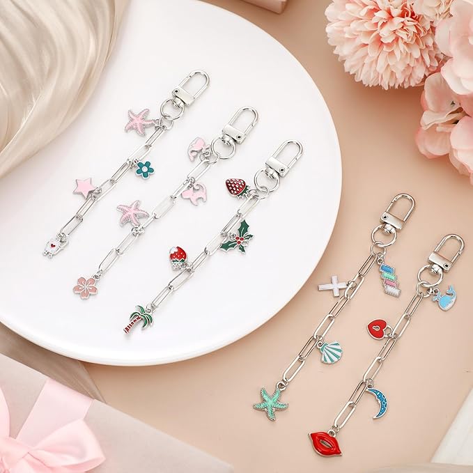 Tondiamo 286 Pcs Silver Keychain Making Kit Bulk Bag Charm Kit 120 Charms 20 Keychain Clips with Key Ring Swivel Snap Hook Lobster Claw Clasps 120 Jump Ring 25 Extender Chain Jewelry Plier DIY Craft