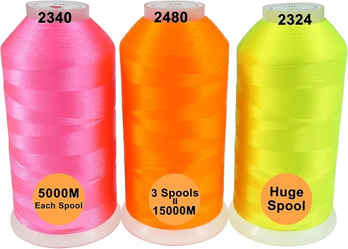 New brothreads - 40 Options- Various Assorted Color Packs of Polyester Embroidery Machine Thread Huge Spool 5000M for All Embroidery Machines -Neon Colors 1
