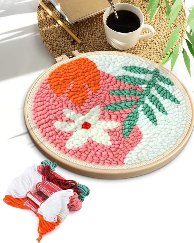 TINDTOP Punch Needle Kits, Punch Embroidery Kits for Adults Beginner, Tool with Punch Needle Fabric, Hoops, Yarns and Sewing Needles