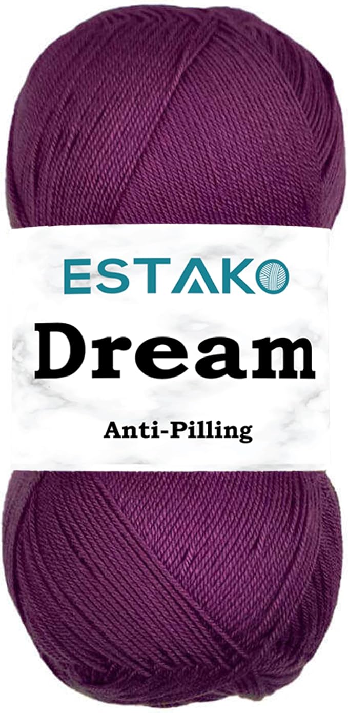 Estako Dream, 100% Microfiber Acrylic Yarn, Soft, Super Fino/Fingering Weight (1) for Crochet and Knitting 3.5 Oz (100g) / 382 Yrds (350m) (70678 - Purple)