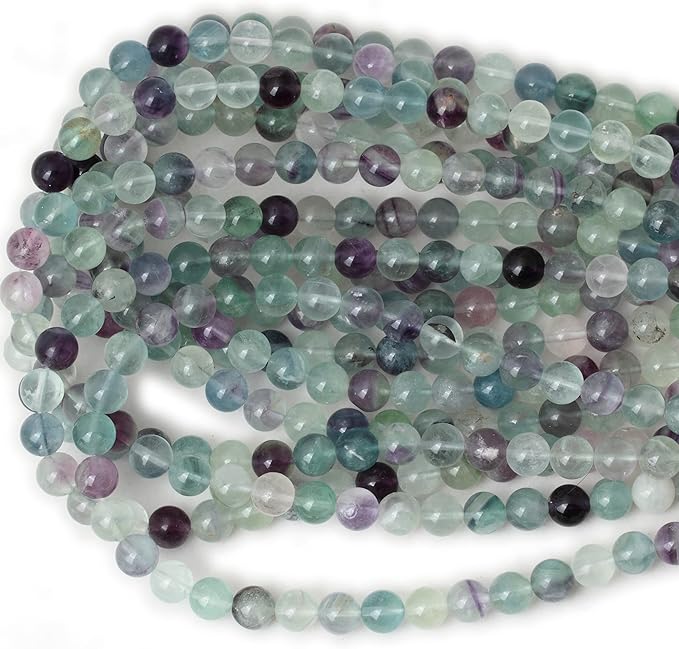 cheavian 45pcs 8mm natural colorful fluorite gemstone round loose beads for jewelry making diy findings 1 strand 15"