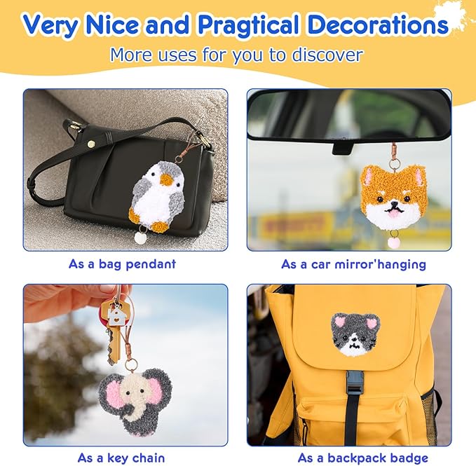 Punch Needle Kit for Beginner,Embroidery Kit with All Tools and Materials, 4Pcs Cute Animal Charm Easy for Adults and Children Follow Instructions and Videos,Best Gift for Craft Lovers