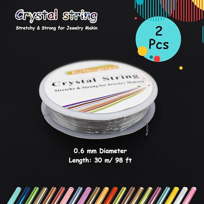 9600Pcs 7mm Tube Beads Kit Glass Bugle Seed Beads Small Craft Bead with Two Crystal String for Jewelry Making DIY Crafting Bracelet Necklaces Embroidery, Home Decoration (24 Colors)
