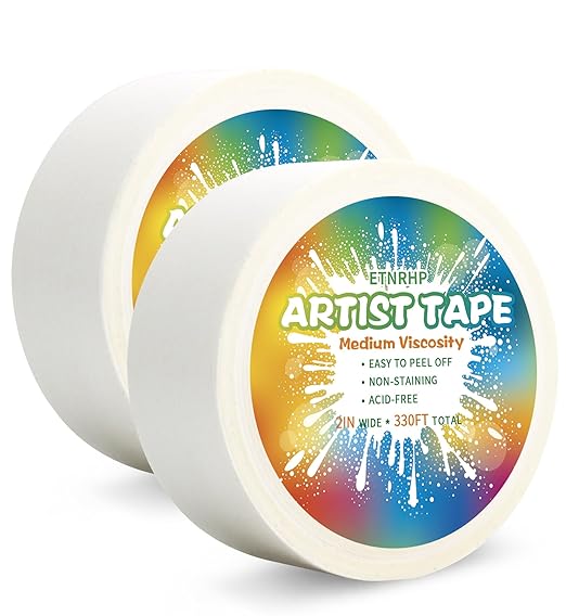 White Art Tape Medium Tack Artist Masking Tape Paper Acid Free Tape Watercolor Painters Tape Artists Tape for Drafting Art Watercolor Painting Canvas Framing, 2 inch Wide 330FT Long